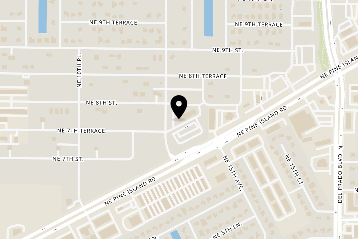 Map showing the location of The Hungry Captain on 1260 NE 8th St Suite 111 in Cape Coral